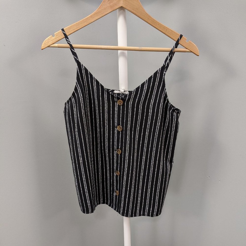 Maurices Black White Striped Button Fashion Tank,S